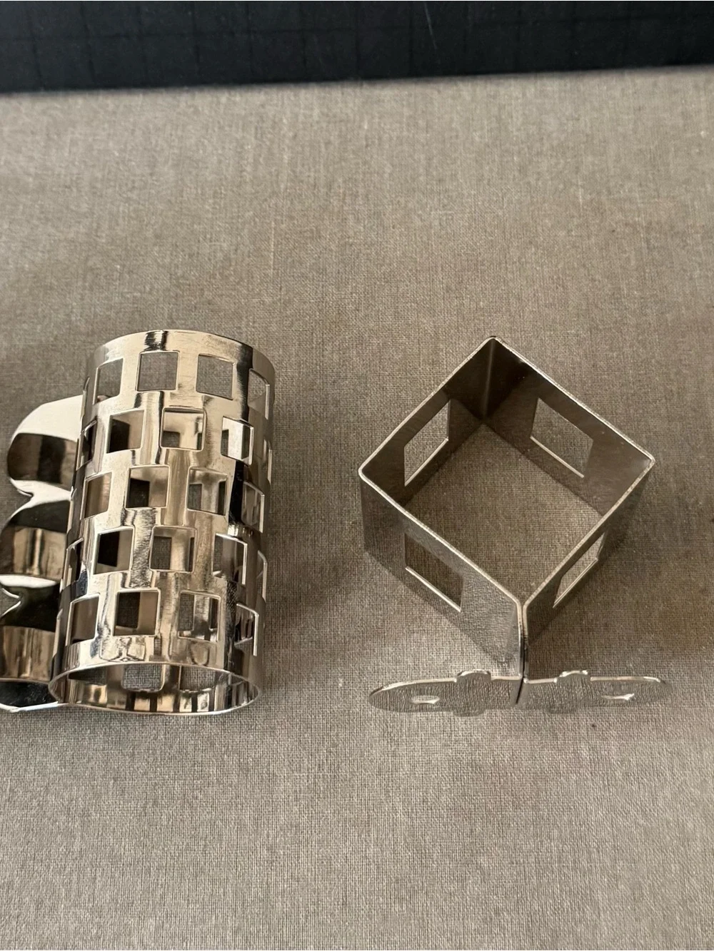 Vintage Crate & Barrel Stainless Steel Napkin Rings with 4 different designs